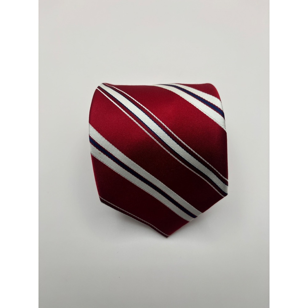 Jones New York Red White Navy Blue Striped Silk Necktie RN 121148